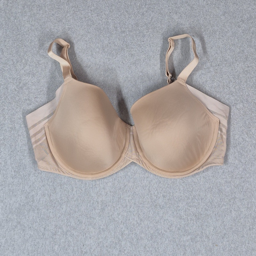 Paramour Women Bra 38DD Beige T Shirt Underwired Mesh Strap